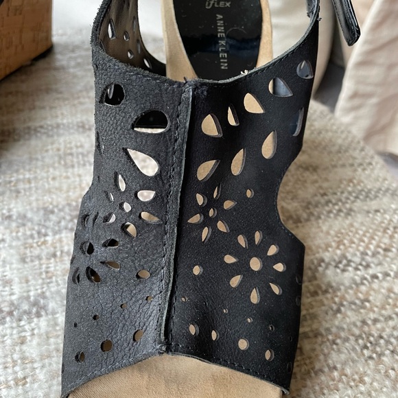 Anne Klein iflex Black Suede Perforated Wedge Sandal - Picture 4 of 8